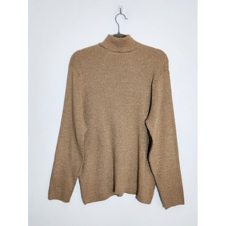 Jeanne Pierre Gold Ribbed Knit Turtleneck Sweater Size 2X