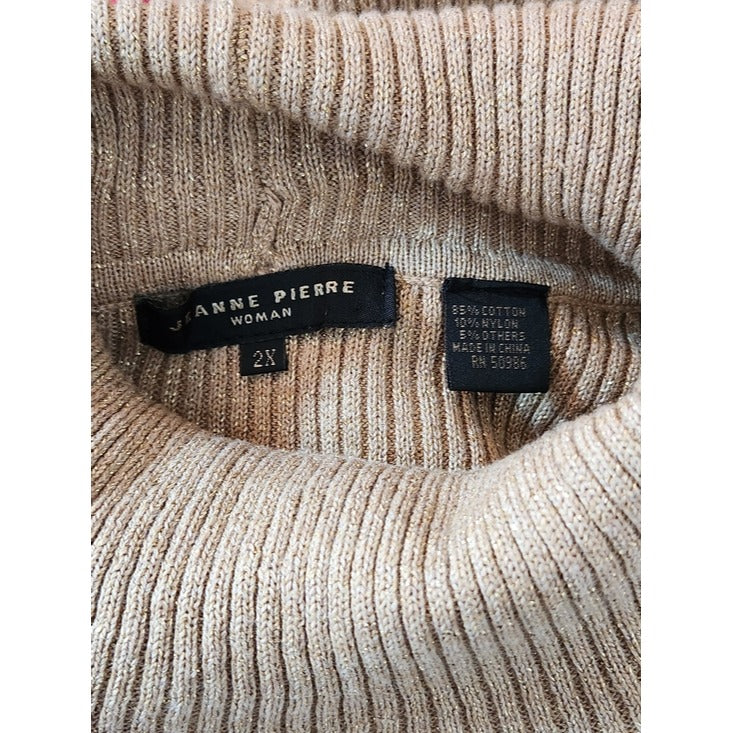 Jeanne Pierre Gold Ribbed Knit Turtleneck Sweater Size 2X