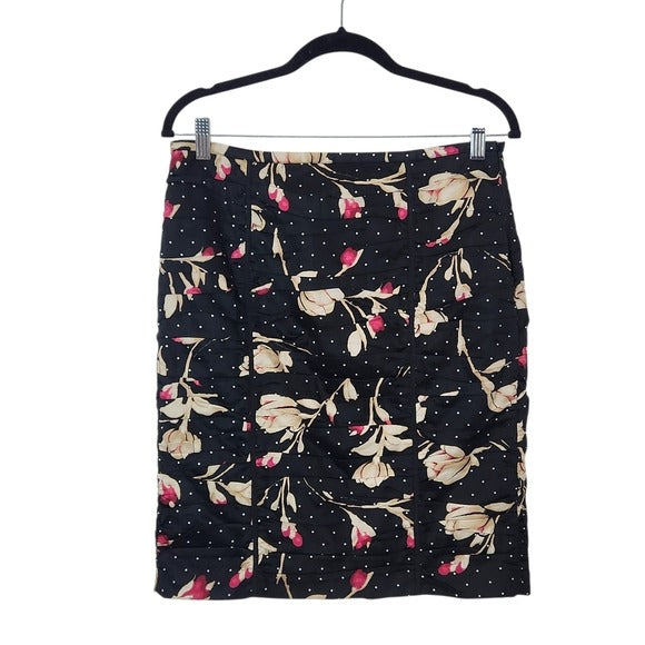 White House Black Market Black Floral Print Pencil Skirt Size 8