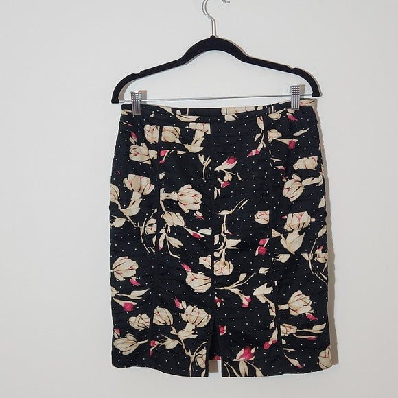 White House Black Market Black Floral Print Pencil Skirt Size 8