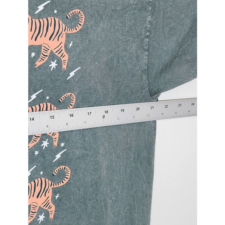 Sweet Claire Mineral Wash Green Tiger Print Shirt Size Large/XL