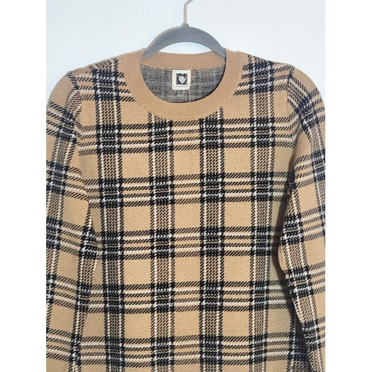 Anne Klein Camel and Black Plaid Sweater with Shirttail Hem Size Medium NWT