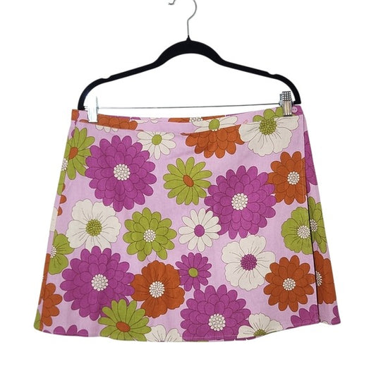 Princess Highway Linen Blend Pink Floral Wrap Mini Skirt Size 16, New
