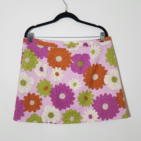 Princess Highway Linen Blend Pink Floral Wrap Mini Skirt Size 16, New