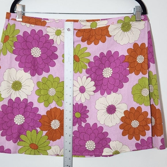 Princess Highway Linen Blend Pink Floral Wrap Mini Skirt Size 16, New