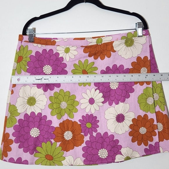 Princess Highway Linen Blend Pink Floral Wrap Mini Skirt Size 16, New