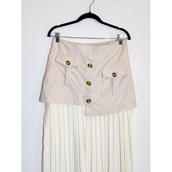 Fusionista Cream Layered Cargo Maxi Skirt Size Large NWT