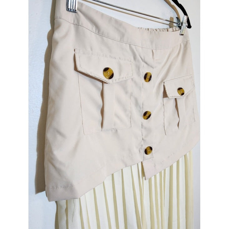 Fusionista Cream Layered Cargo Maxi Skirt Size Large NWT