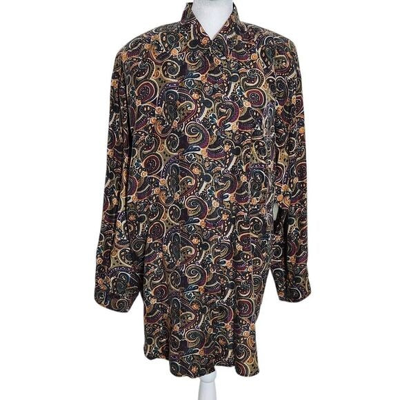 Jane Ashley Multi-Color Paisley Silk Button Down Blouse NWT Size Large
