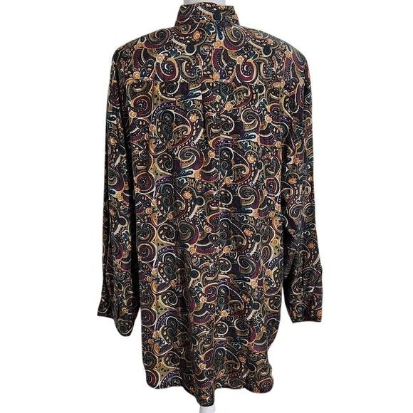 Jane Ashley Multi-Color Paisley Silk Button Down Blouse NWT Size Large