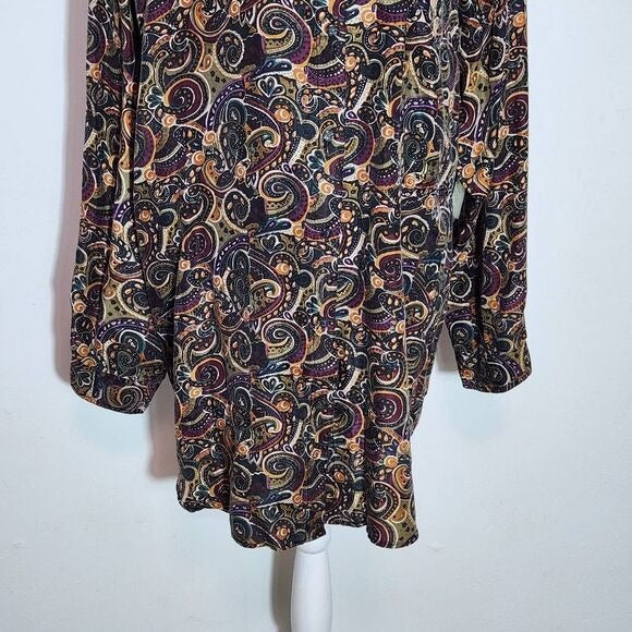 Jane Ashley Multi-Color Paisley Silk Button Down Blouse NWT Size Large