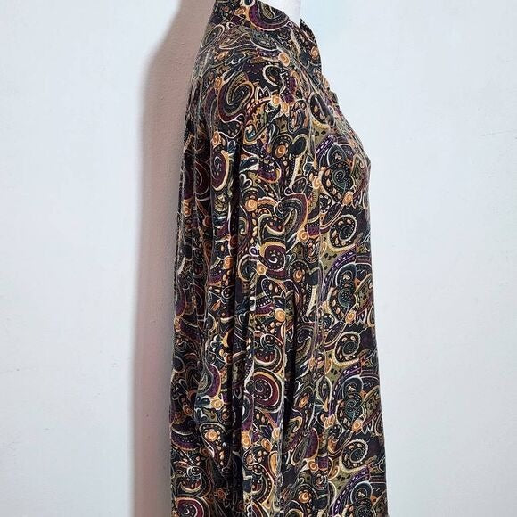 Jane Ashley Multi-Color Paisley Silk Button Down Blouse NWT Size Large