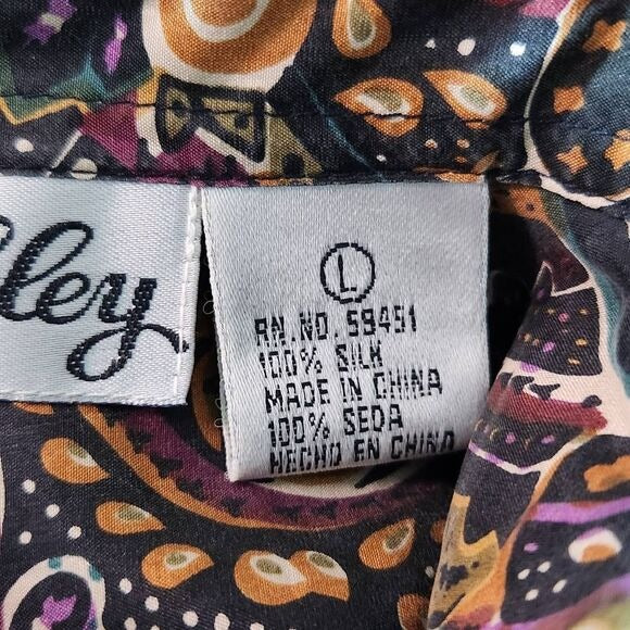 Jane Ashley Multi-Color Paisley Silk Button Down Blouse NWT Size Large