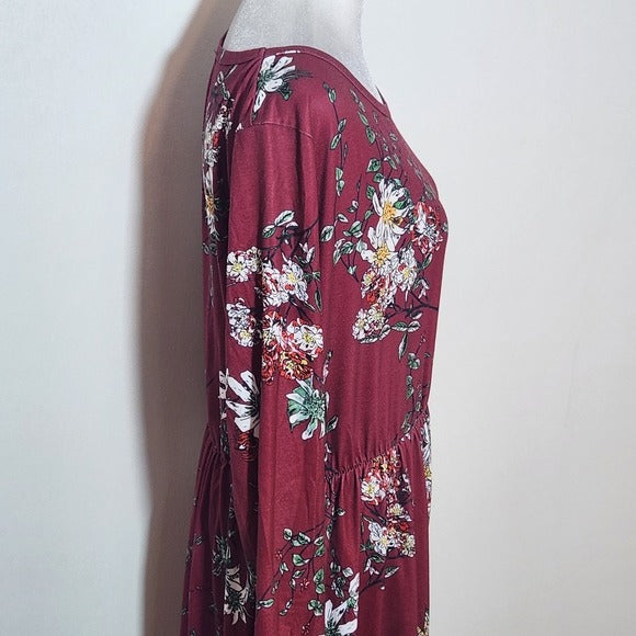 Zesica Long Sleeve Burgundy Floral Maxi Dress Size Large Wedding Guest Dress