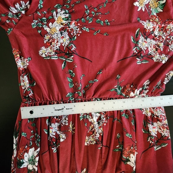 Zesica Long Sleeve Burgundy Floral Maxi Dress Size Large Wedding Guest Dress