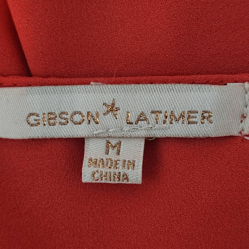 Gibson Latimer Red-Orange Pleated Blouse with Cream Lace Size Medium