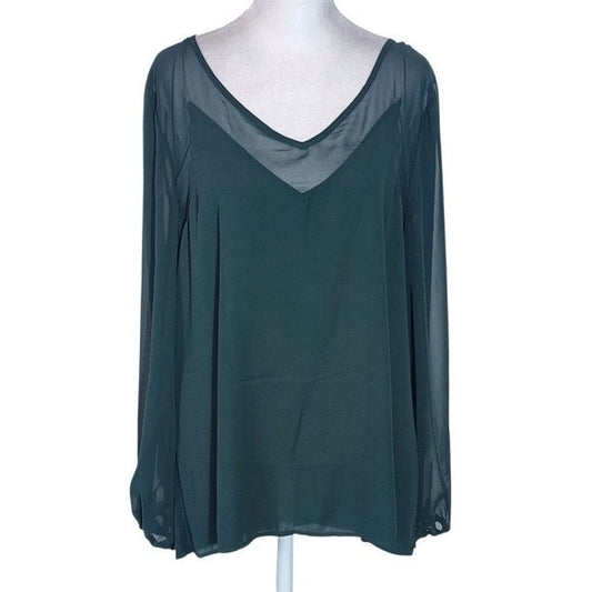 INC International Concepts Green Blouse with Full Sheer Sleeves NWT Size XL