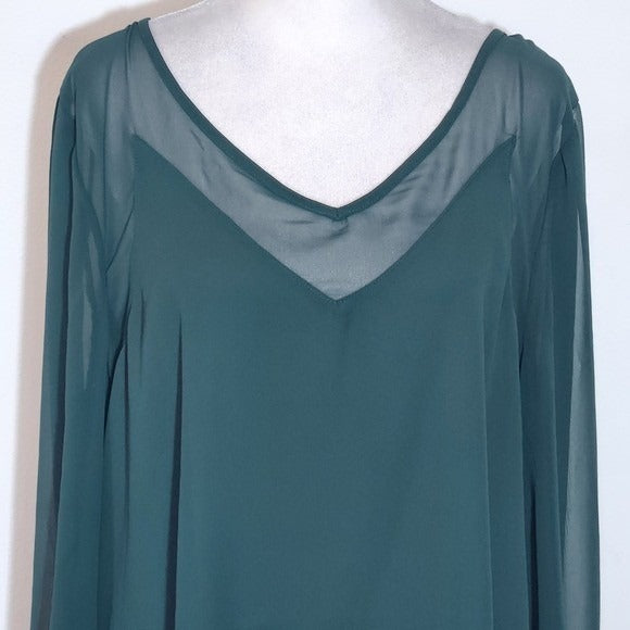 INC International Concepts Green Blouse with Full Sheer Sleeves NWT Size XL