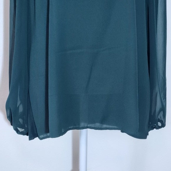 INC International Concepts Green Blouse with Full Sheer Sleeves NWT Size XL