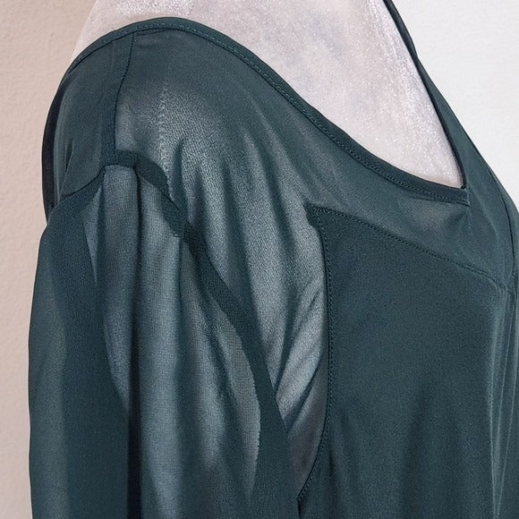 INC International Concepts Green Blouse with Full Sheer Sleeves NWT Size XL