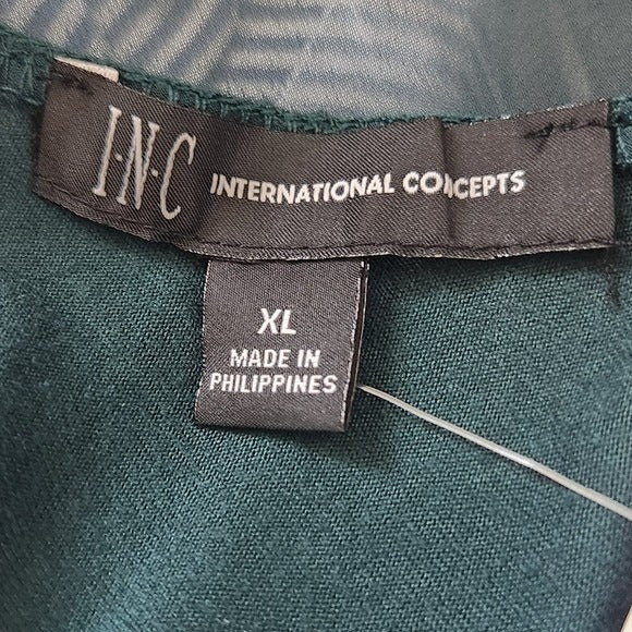 INC International Concepts Green Blouse with Full Sheer Sleeves NWT Size XL