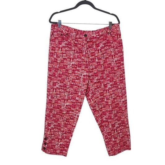 Ruby Rd. Pink Print Tapered Leg Cropped Pants Size 18 Pink Capri Pants