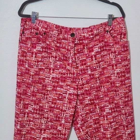 Ruby Rd. Pink Print Tapered Leg Cropped Pants Size 18 Pink Capri Pants