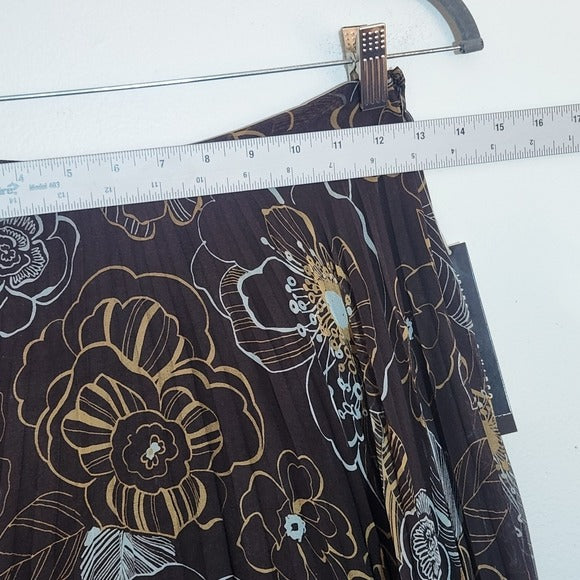 Isabella DeMarco Brown and Blue Floral Pleated Silk Skirt Size 2 NWT