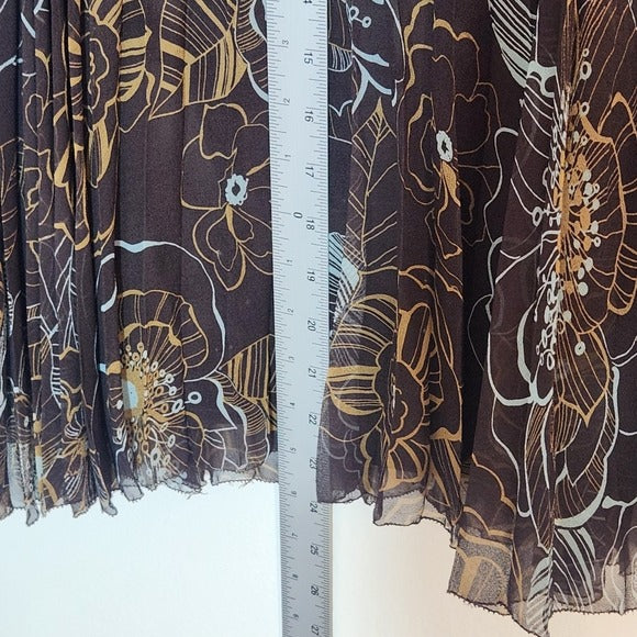 Isabella DeMarco Brown and Blue Floral Pleated Silk Skirt Size 2 NWT