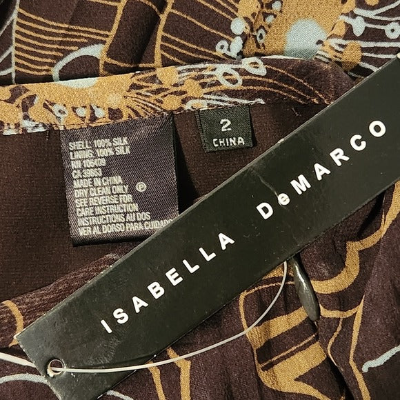 Isabella DeMarco Brown and Blue Floral Pleated Silk Skirt Size 2 NWT