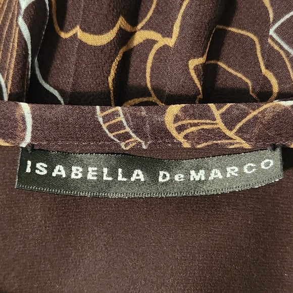 Isabella DeMarco Brown and Blue Floral Pleated Silk Skirt Size 2 NWT