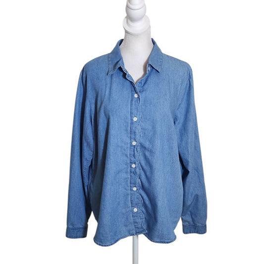 Kim Rogers Chambray Blouse Size Petite Large