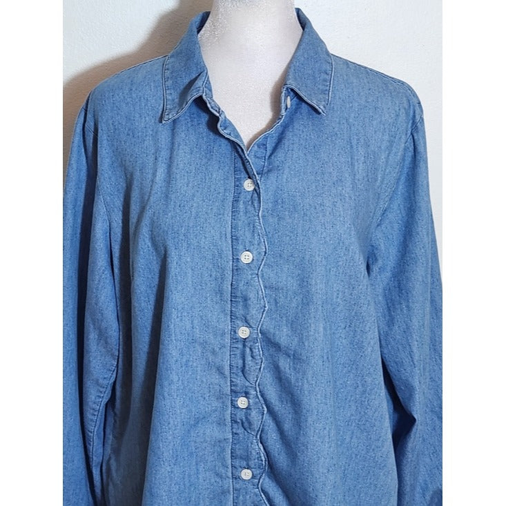 Kim Rogers Chambray Blouse Size Petite Large