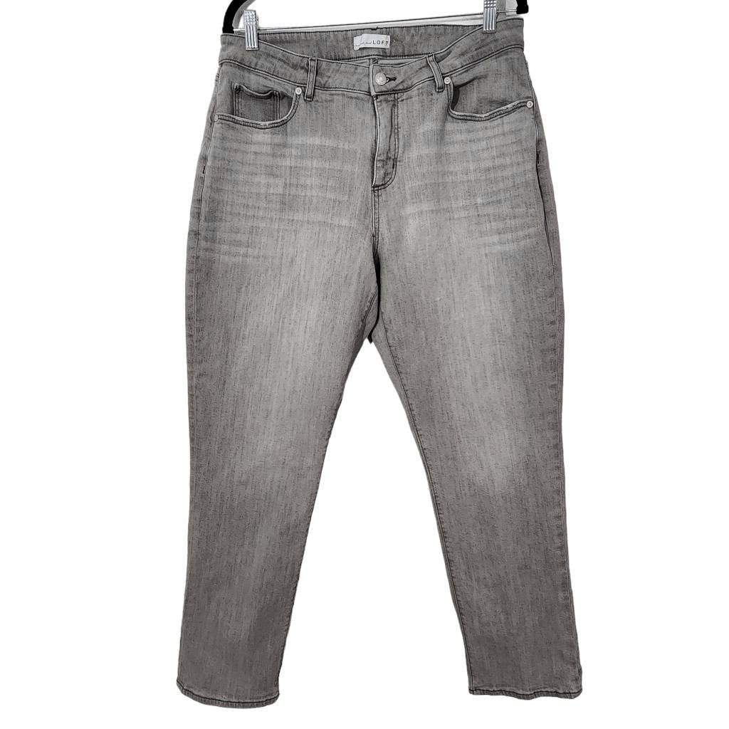 Loft Gray Jeans Size 12 Loft The Girlfriend Gray Distressed Jeans
