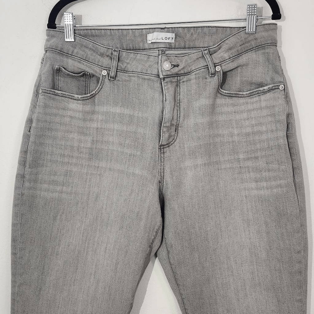 Loft Gray Jeans Size 12 Loft The Girlfriend Gray Distressed Jeans