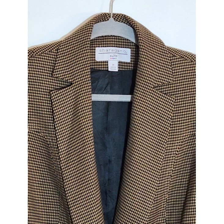 Sharagano Womens Brown and Black Houndstooth Blazer Size 14
