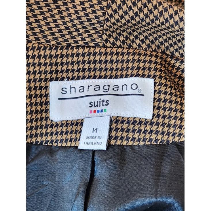 Sharagano Womens Brown and Black Houndstooth Blazer Size 14