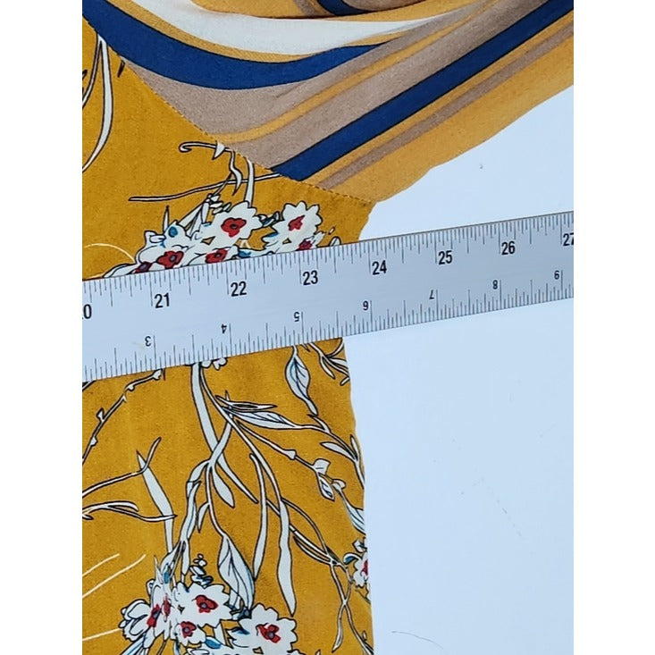 Gigio Mustard Yellow Boho Peasant Blouse Floral and Stripe Print Size Large
