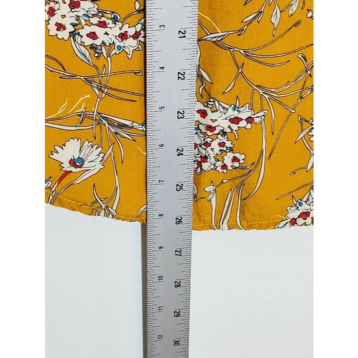 Gigio Mustard Yellow Boho Peasant Blouse Floral and Stripe Print Size Large
