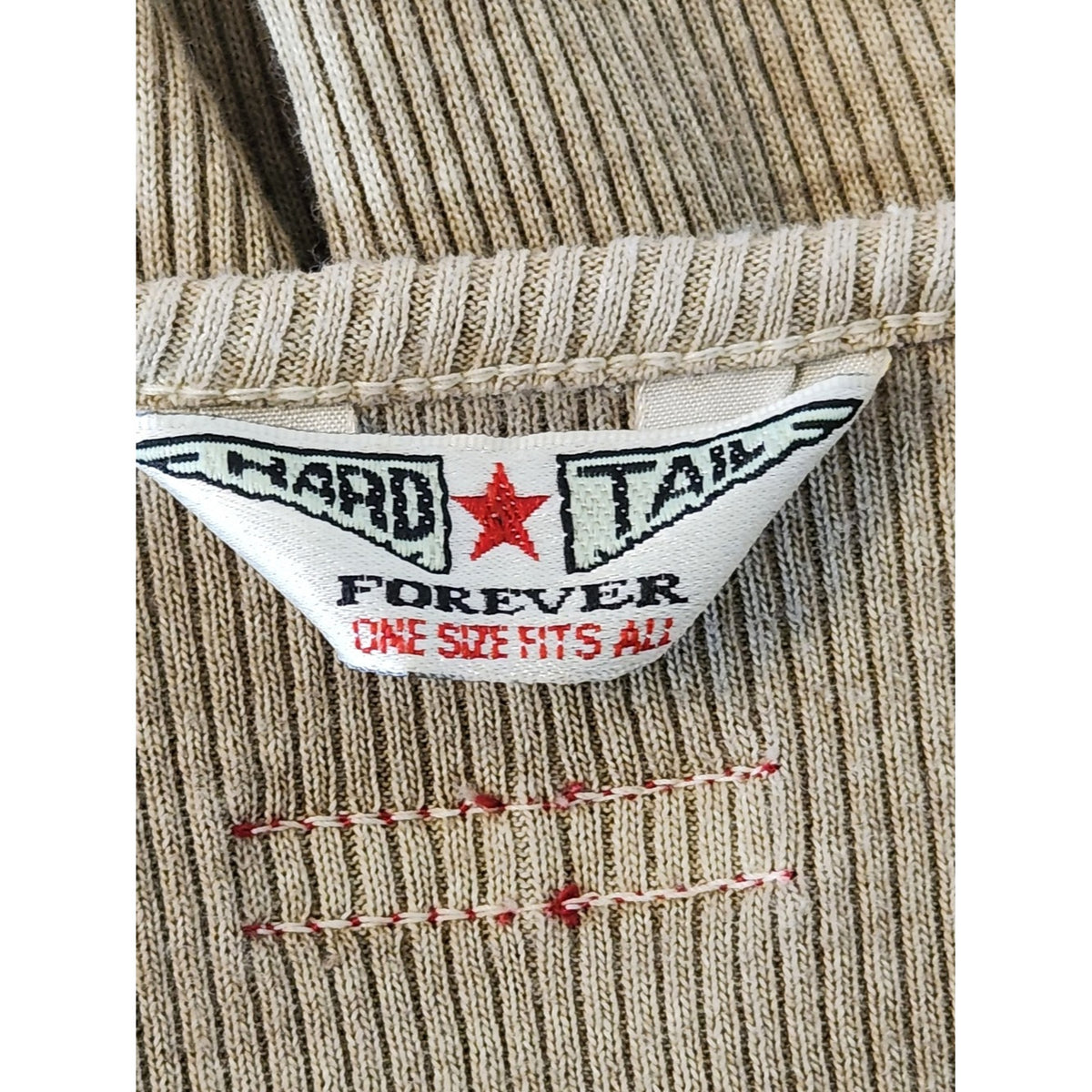 Hard Tail Tan Ribbed Knit Fitted V-Neck Top with 3/4 Sleeves One Size
