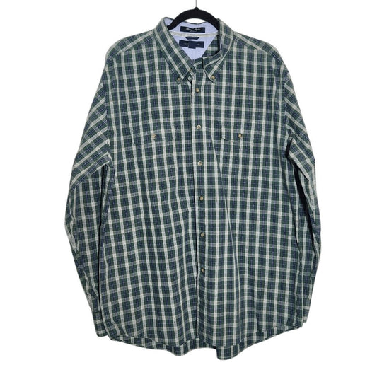Tommy Hilfiger Green Plaid Button-Down Shirt Size XL Cotton Poplin Button-Up