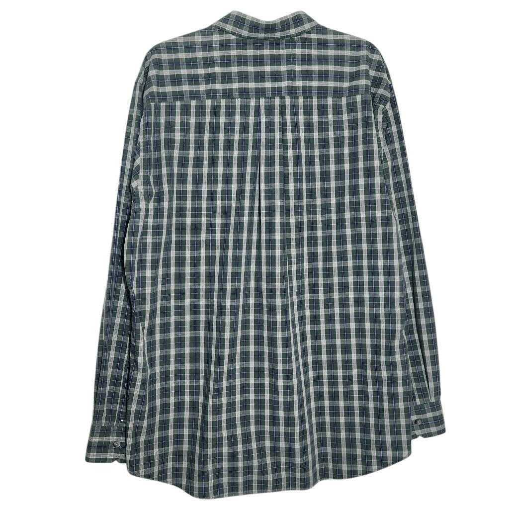 Tommy Hilfiger Green Plaid Button-Down Shirt Size XL Cotton Poplin Button-Up