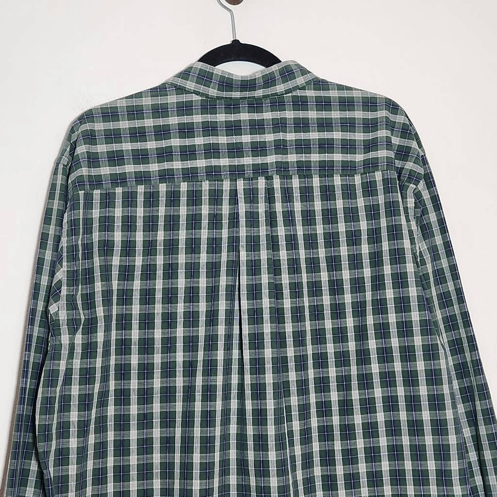 Tommy Hilfiger Green Plaid Button-Down Shirt Size XL Cotton Poplin Button-Up