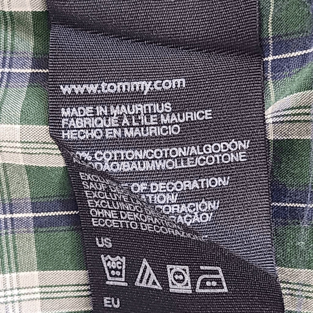 Tommy Hilfiger Green Plaid Button-Down Shirt Size XL Cotton Poplin Button-Up