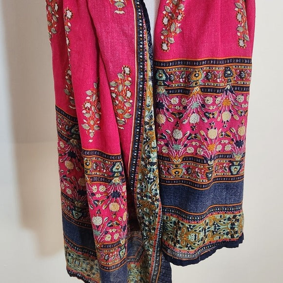 Boho Pink and Navy Print Scarf 33.5 x 89 Inches