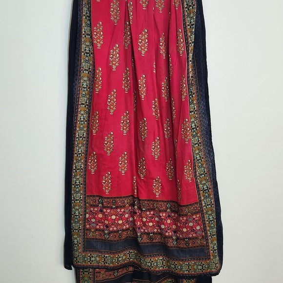 Boho Pink and Navy Print Scarf 33.5 x 89 Inches