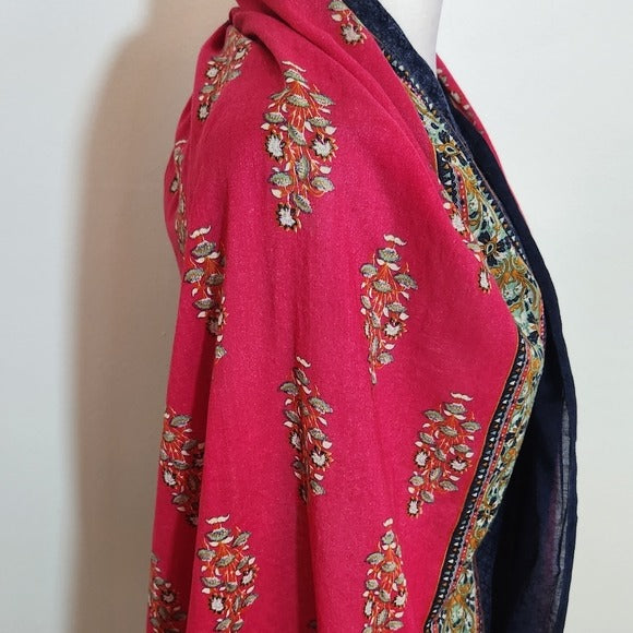 Boho Pink and Navy Print Scarf 33.5 x 89 Inches