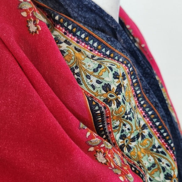 Boho Pink and Navy Print Scarf 33.5 x 89 Inches