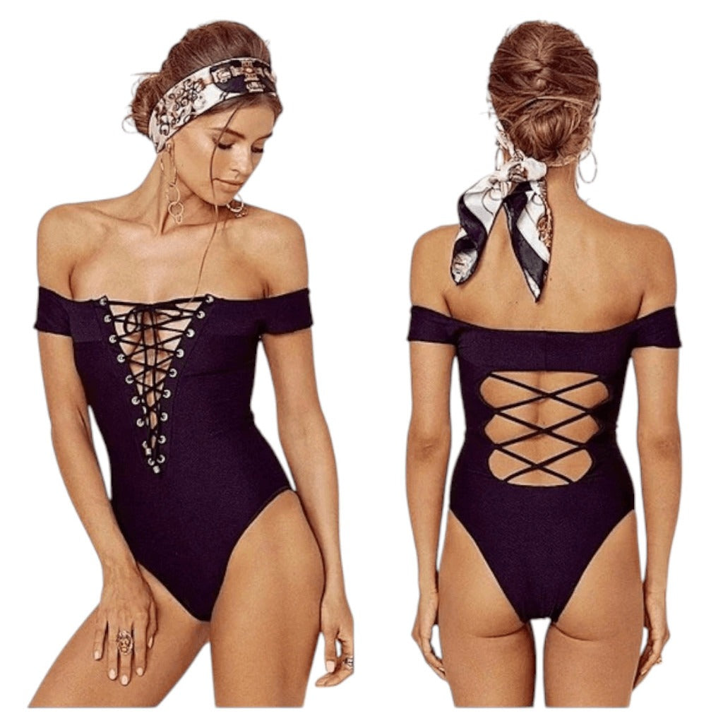 Blue Life Swim Black off the Shoulder Swimsuit NWOT Size Medium Black One-Piece