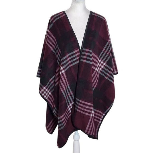 Ike Behar Burgundy Plaid Wrap One Size Fleece-Lined Plaid Wrap